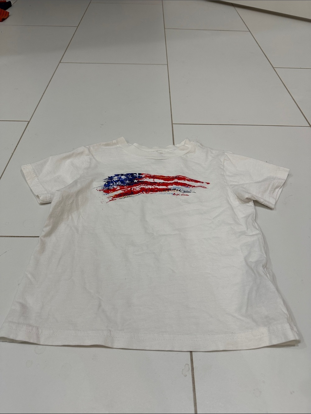 Polo Ralph Lauren White Kids T-Shirt with American Flag Graphic 2T